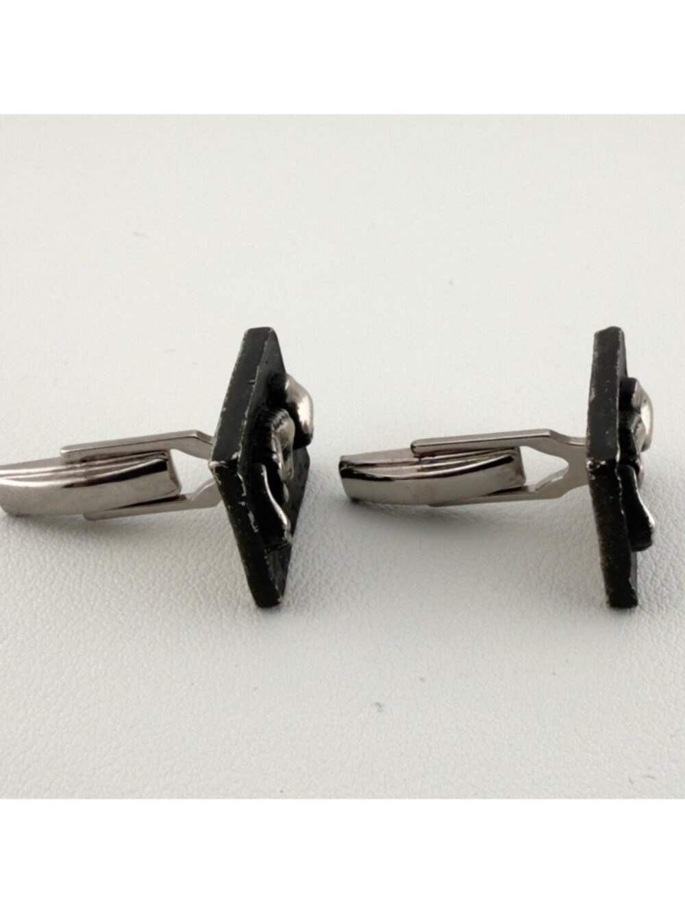 Vintage Black Silver Tone Rectangle Baby Feet Cuff Links - Picture 3 of 8